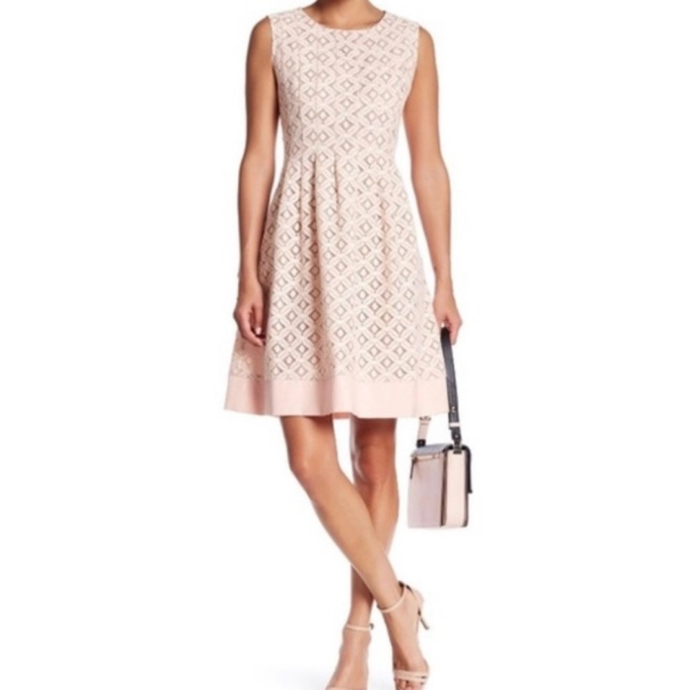 ELIZA J Lace Cutout Fit And Flare Dress Pockets Blush Pink - Picture 2 of 13